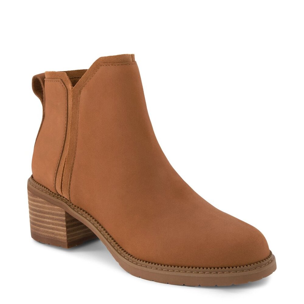 NEW TOMS Women Hailey Brown Water Resistant Nubuck Leather Ankle Bootie